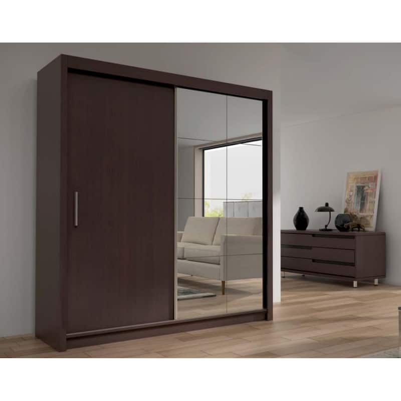 Cedar 2-Door Modern Wardrobe Armoire with Mirror - N/A