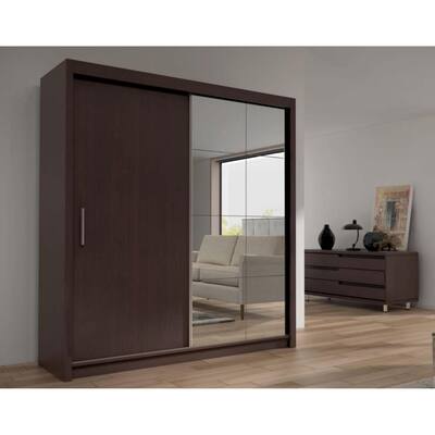 Cedar 2-Door Modern Wardrobe Armoire with Mirror - N/A