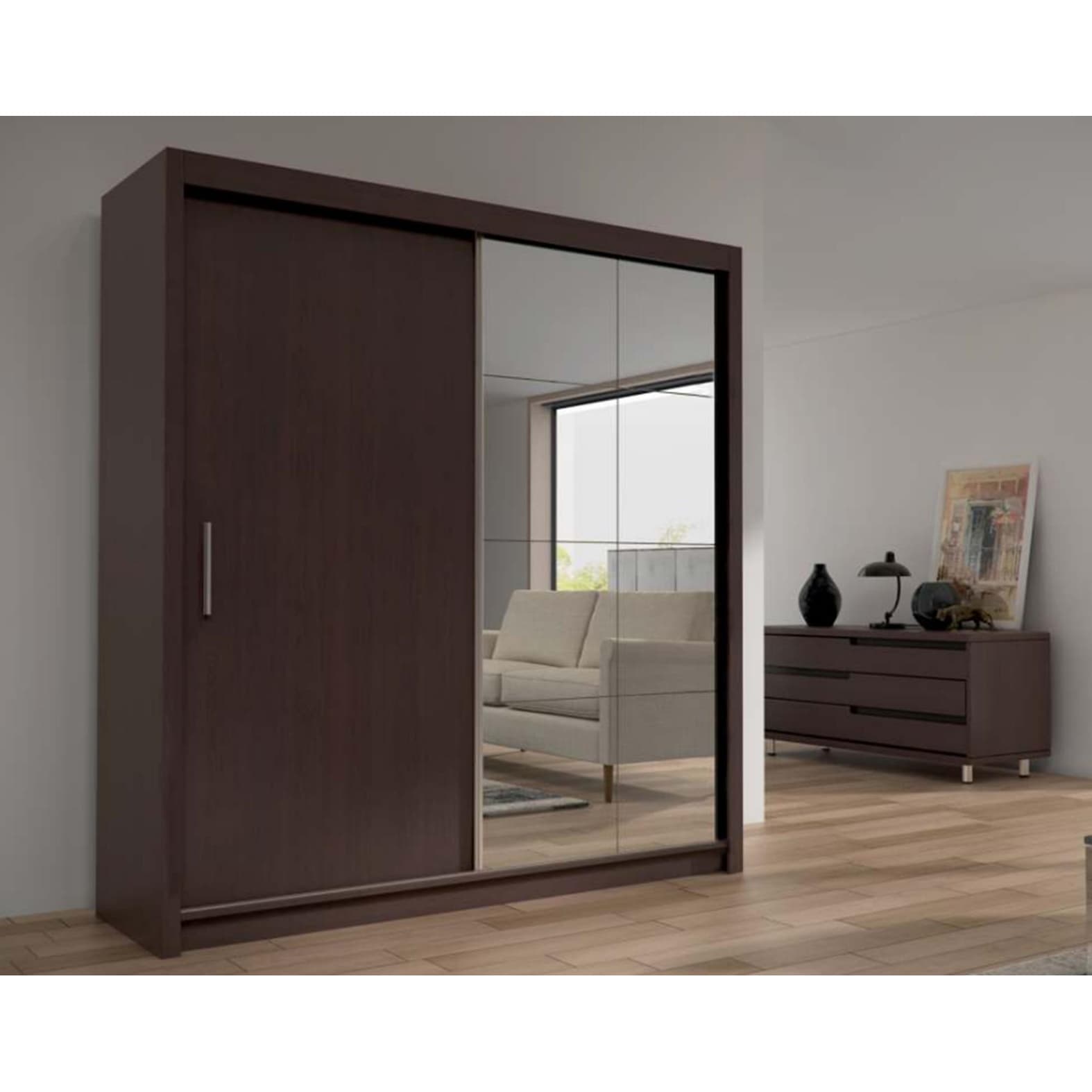 Cedar 2 Door Solid Wood Modern Wardrobe Armoire With Mirror Mahogany 59" Wide N/a