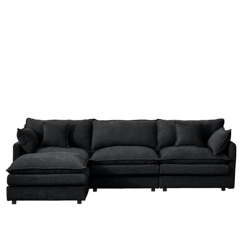 L Shape Modular Sectional Sofa Chenille Upholstered Couch wOttoman