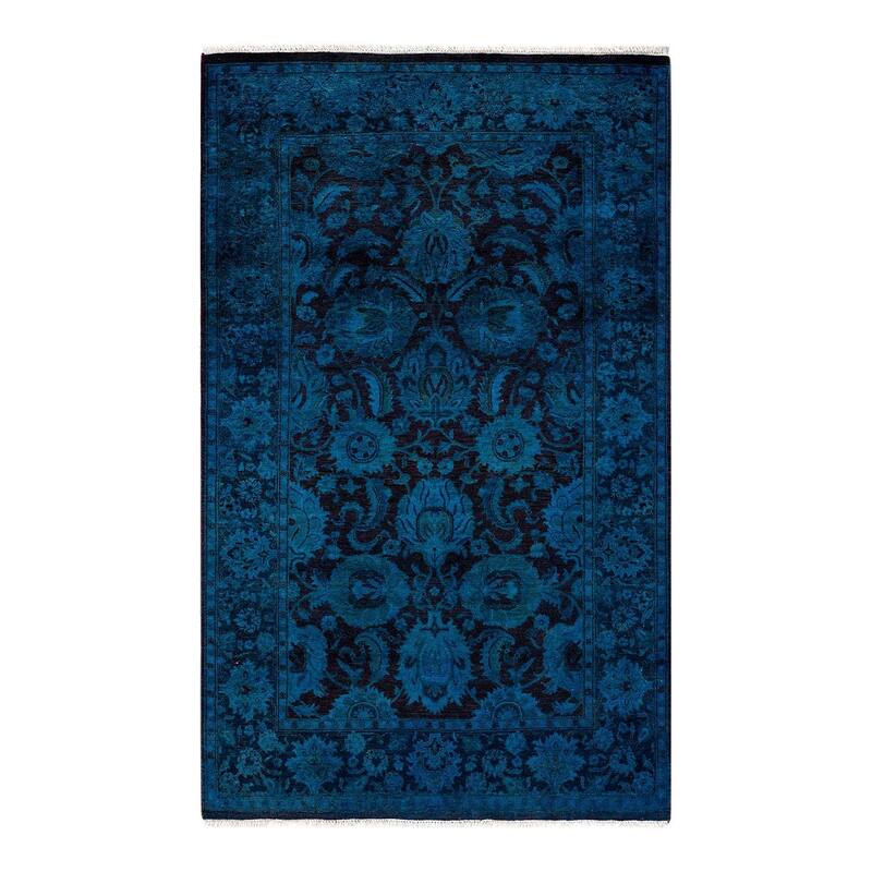 Overton Hand Knotted Wool Vintage Inspired Modern Contemporary Overdyed Blue Area Rug - 3' 1" x 5' 0"