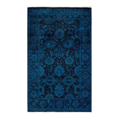 Overton Hand Knotted Wool Vintage Inspired Modern Contemporary Overdyed Blue Area Rug - 3' 1" x 5' 0"