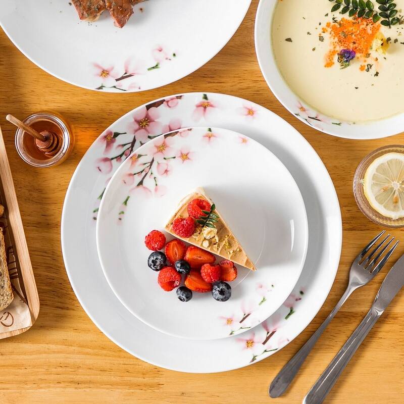 VEWEET Flower 18-Piece White Porcelain Dinnerware Set (Service for 6)