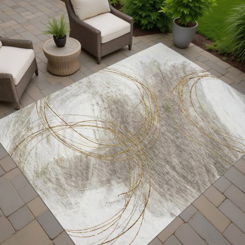 Machine Washable Indoor/ Outdoor Abstract Modern Chantille Rug