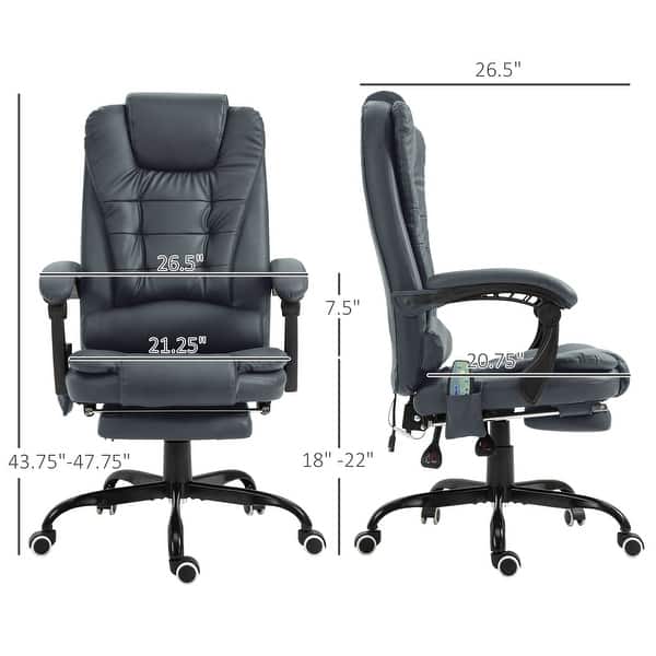 dimension image slide 4 of 9, Vinsetto 7-Point Massage Office Chair High Back Executive Recliner