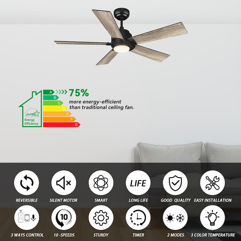 CARRO Joule 48" Smart Ceiling Fan with LED Light and Remote-Downrod