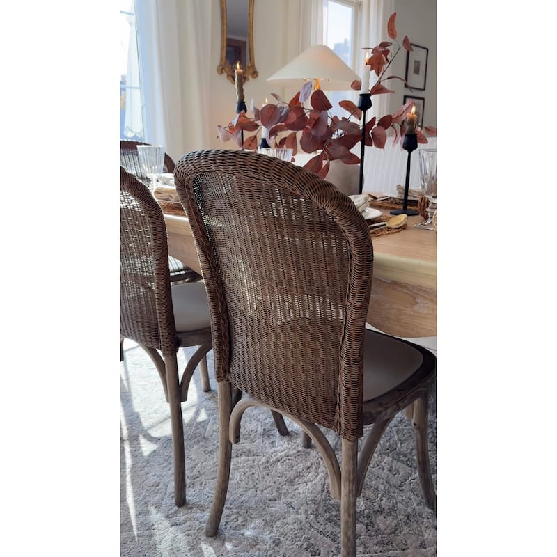 SAFAVIEH Abbey Rochelle Antiqued Oak Finish Taupe Dining Chair (Set of 2) - 18"W x 21"D x 36"H