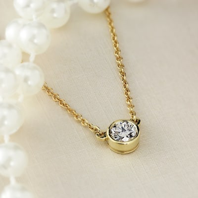 Auriya 1/4ctw Round Solitaire Diamond Necklace 14k Gold Bezel-set - 4mm