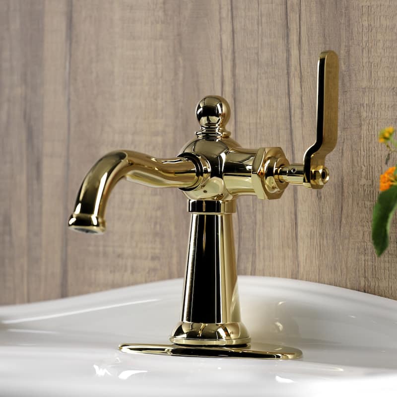 Kingston Brass Knight Single-Handle 1-Hole Deck Mount Bathroom Faucet with Push Pop-Up and Deck Plate