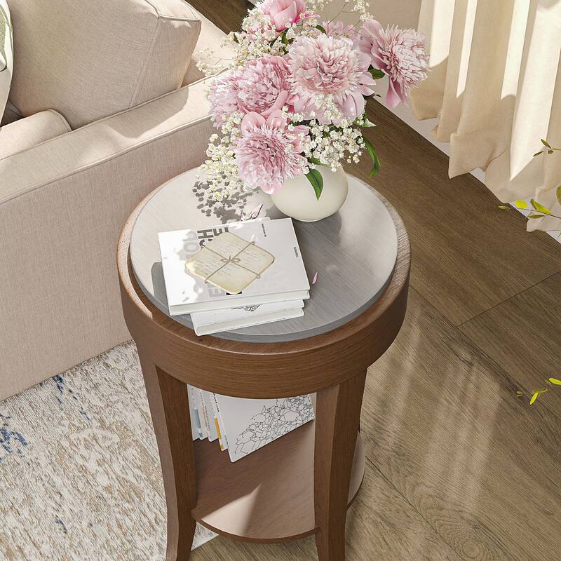 SUNBURY 2-Tier Round Accent Side Table with Shelf