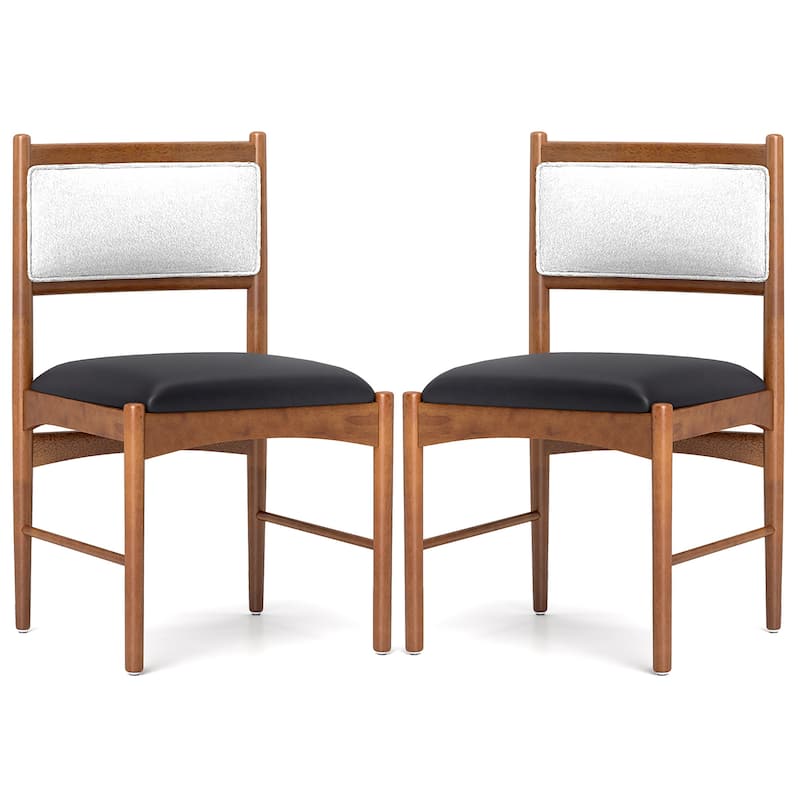 Gymax Wooden Dining Chair Set of 2 w/ Rubber Wood Frame Faux Leather - Brown - Set of 2