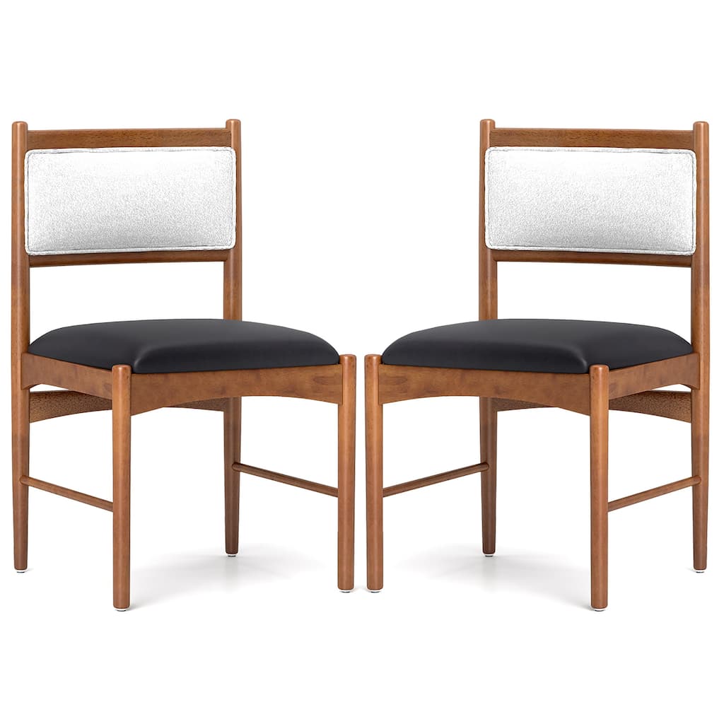 Gymax Wooden Dining Chair Set of 2 w/ Rubber Wood Frame Faux Leather