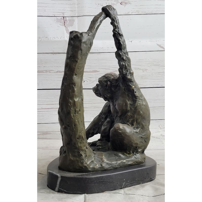 Chimpanzee Ape Chimp Imitative Gorilla Monkey Bronze Sculpture Statue Figure Marble Base