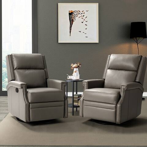 Echidna Multifunctional Antique Genuine Leather Swivel Recliner with Nailhead Trim Set of 2 by HULALA HOME