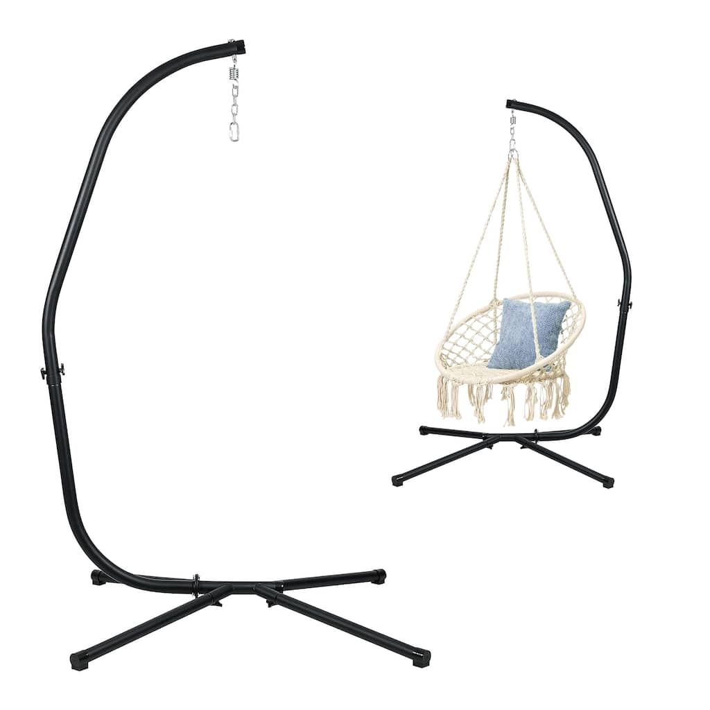 Aoodor Hammock Steel Stand Only C-Stand for Hanging Hammock Chairs - 300 Pound Capacity - N/A