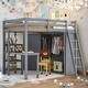 preview thumbnail 1 of 11, Full Size Loft Bed With Wardrobe and Desk and Shelves for Home Grey