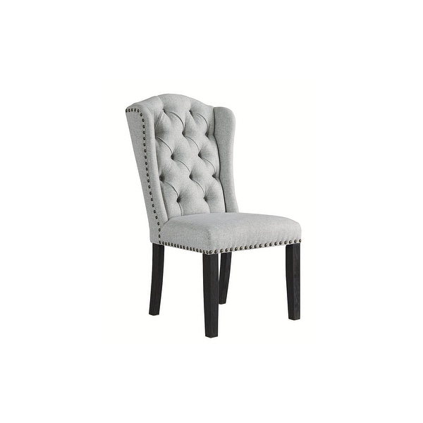 Grey button dining chairs deals