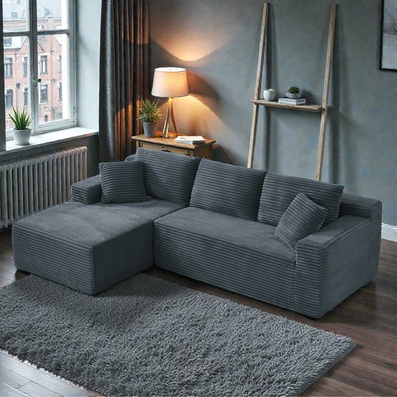 No Assembly Cloud Sectional Sofa, L Shaped Deep Seat Corduroy Modular Couch for Living Room Apartment