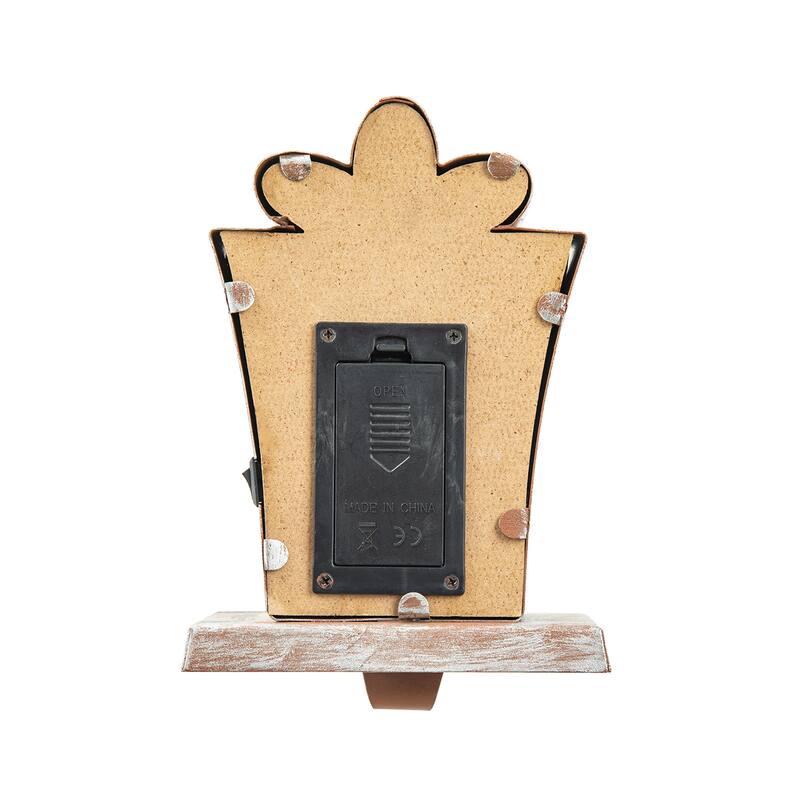 Glitzhome 7.5" H Christmas Silver LED Gift Box Heavy Duty Stocking Holders Mantel Ornament