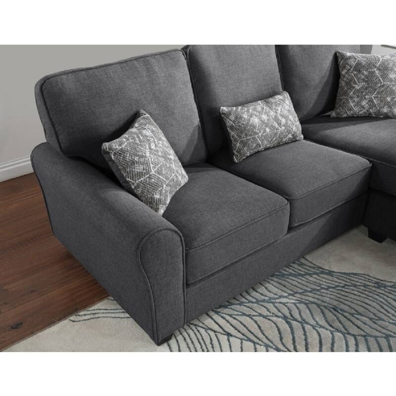 Chenille Fabric Upholstered Reversible Sectional Sofa Couch with Pillows