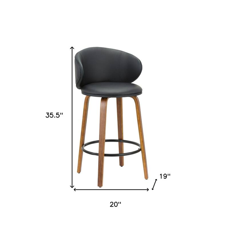 HomeRoots Set of Two 26" Black and Brown Faux Leather and Solid Wood Low Back Counter Height Bar Chairs