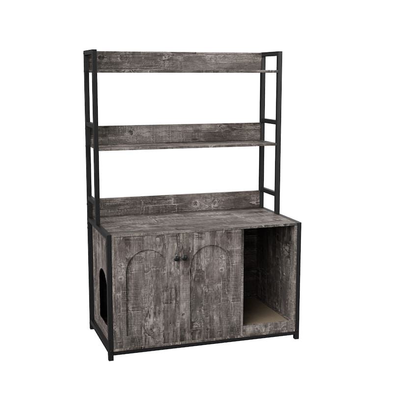 GDF Studio - Large Cat Litter Box Enclosure with Shelf Storage and Scratch Pad