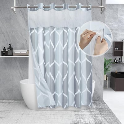 Hook Grey Shower Curtain with Snap in Fabric Liner Set Style with