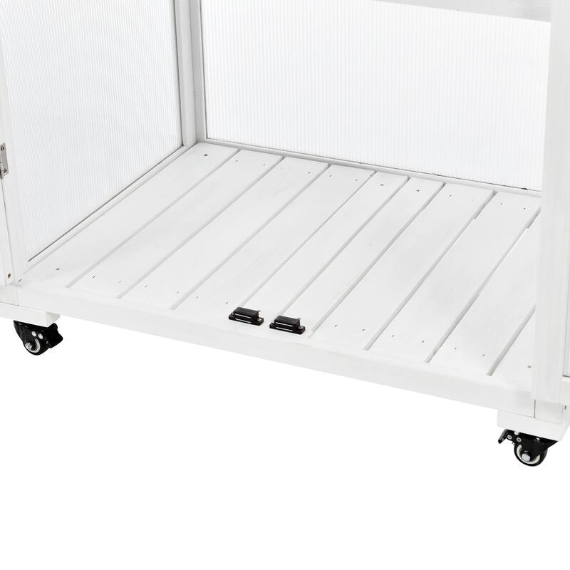 Wood Large Greenhouse Balcony Portable Cold Frame with Wheels and Adjustable Shelves for Outdoor Indoor Use