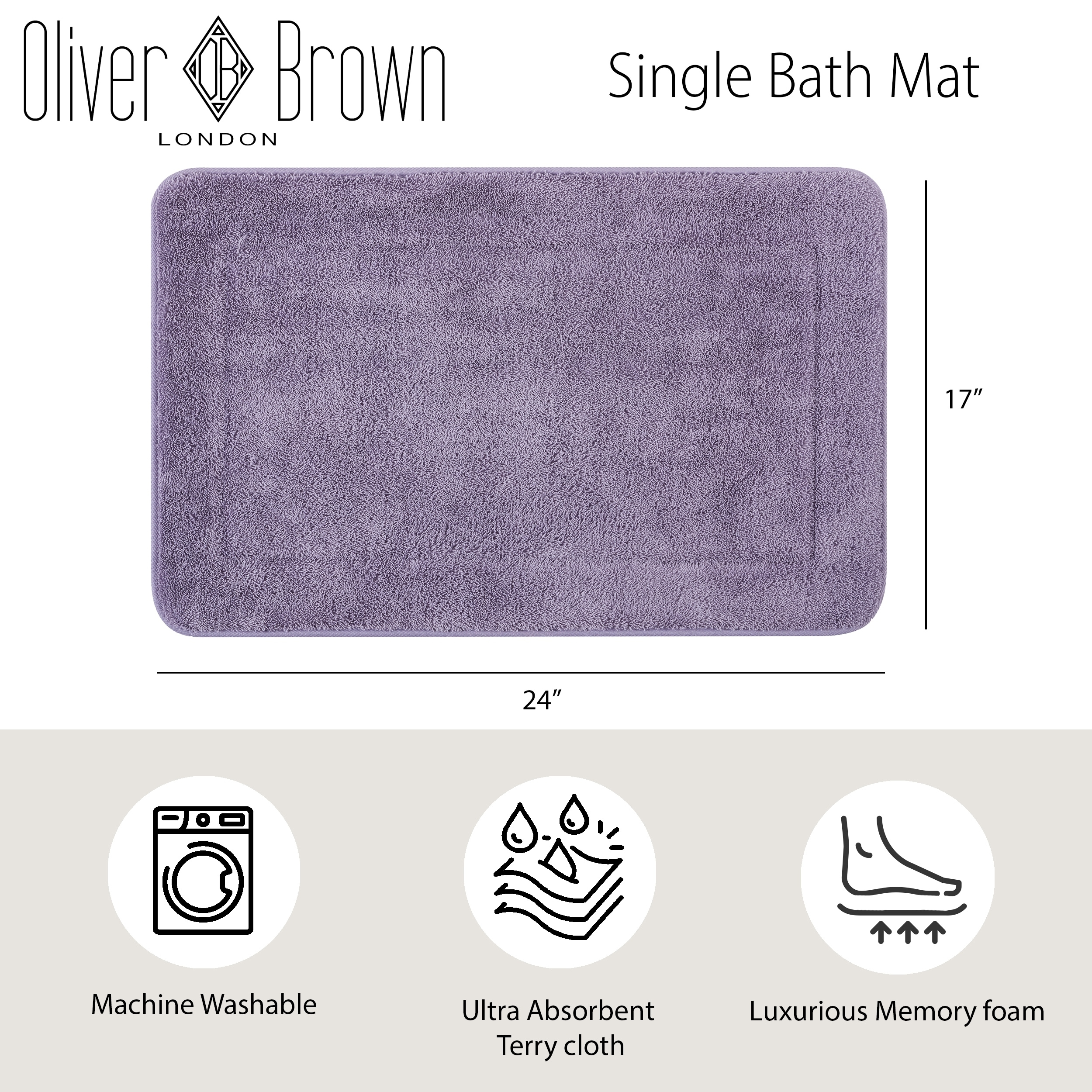 Oliver Brown Terry Memory Foam Bath Mat - 24 x 40 & 17 x 24 - Dk Grey
