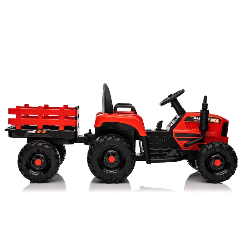 24V Kids Electric Ride-On Tractor with Trailer for Ages 3+, Remote Control & Bluetooth - Red