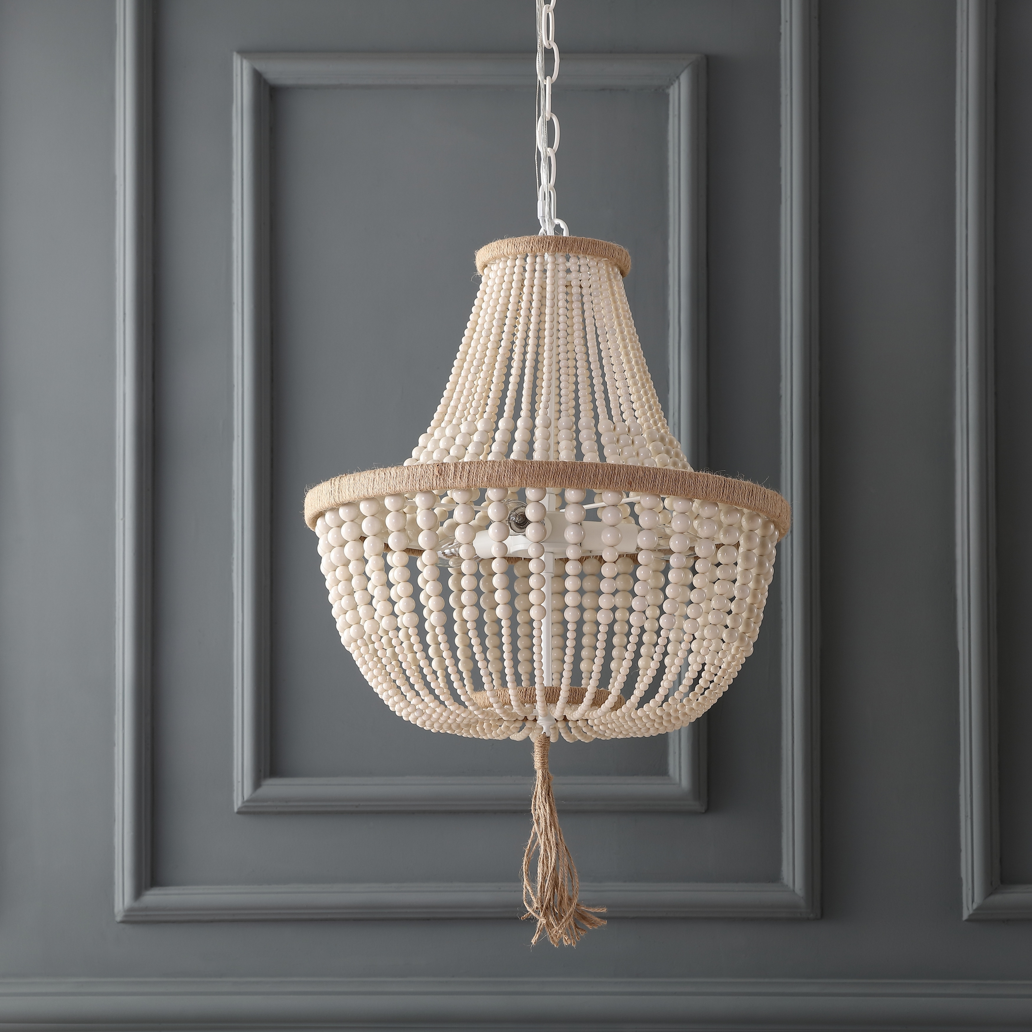 SAFAVIEH Lighting Kaori 3-Light Cream Adjustable Beaded Pendant Lamp