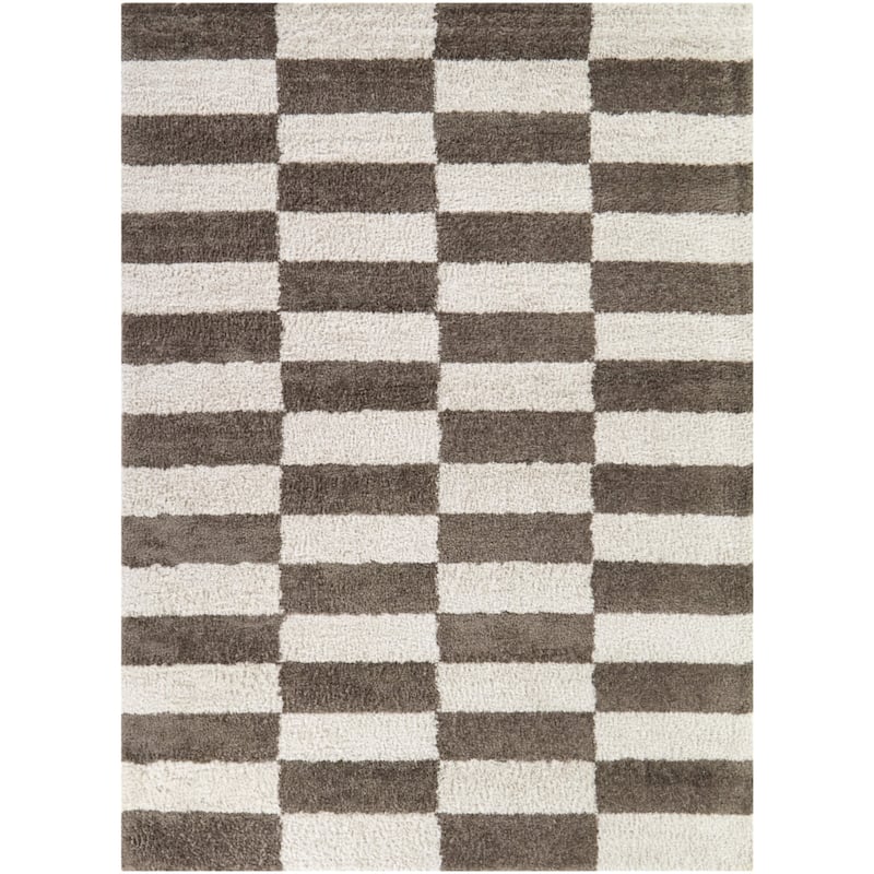 Lionel Checkered Recycled Area Rug - 7'10" x 10' - Brown