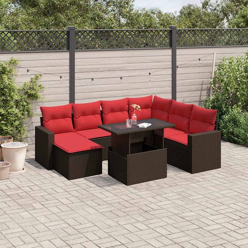 vidaXL Patio Sofa Set with Cushions and Table Outdoor 8 Piece Poly Rattan - 24.4 x 24.4 x 27.2 - Brown