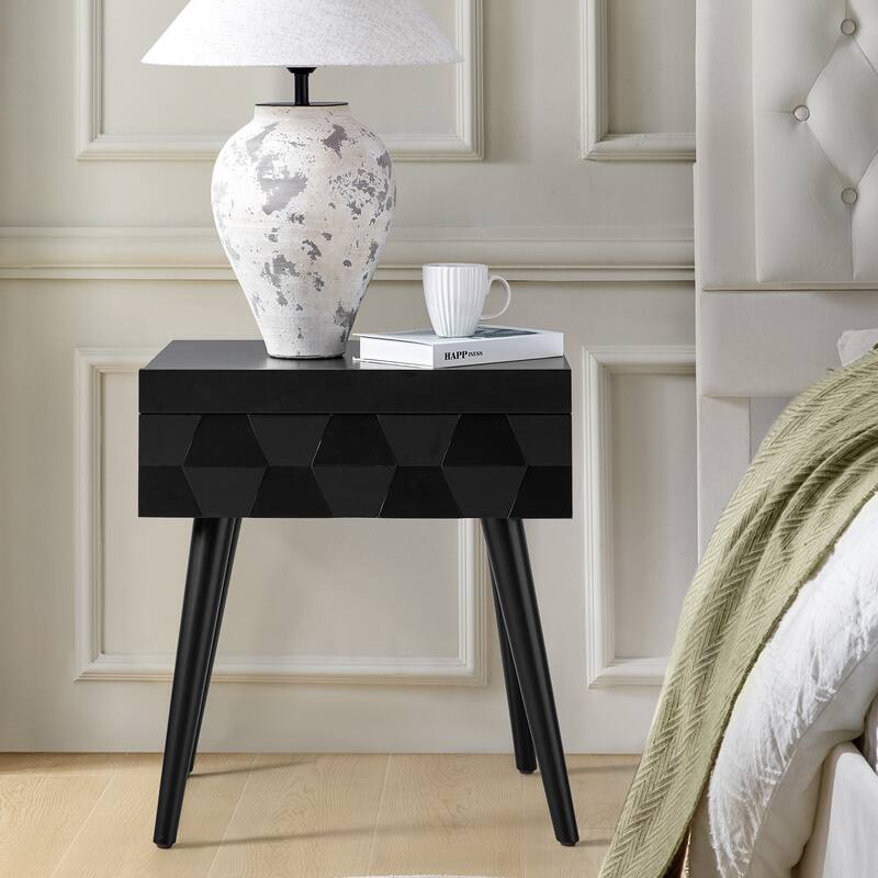 Julian Mid-century Modern End Table with Charging Station by HULALA HOME - Black