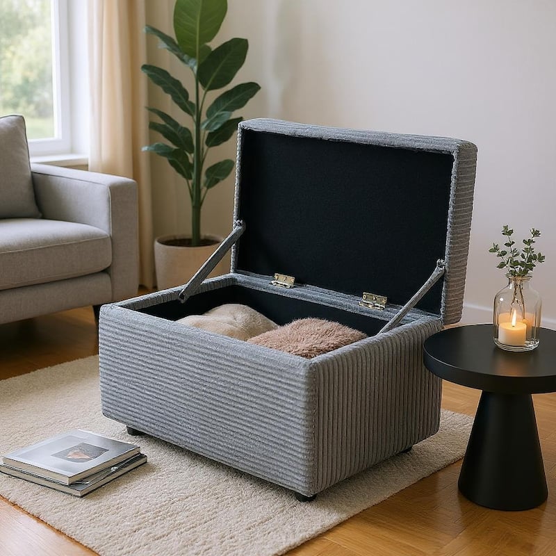 Fabric Storage Ottoman with Hidden Compartment