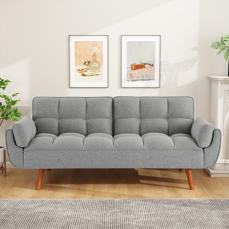 75.39 IN. Futon Sofa Bed, Convertible Upholstered Couch Sleeper with Reclining Sleeper Split Tufted Back - Light Gray
