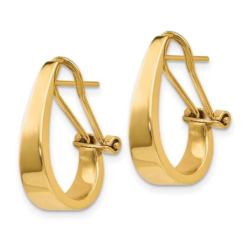Curata 14k Yellow Gold Solid Polished J Hoop Omega Back Post Earrings 18x5mm