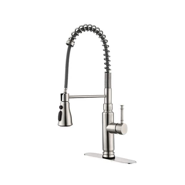 slide 2 of 21, Spring Kitchen Faucet, Single Level Handle and Pull Down Sprayer Brushed Nickel