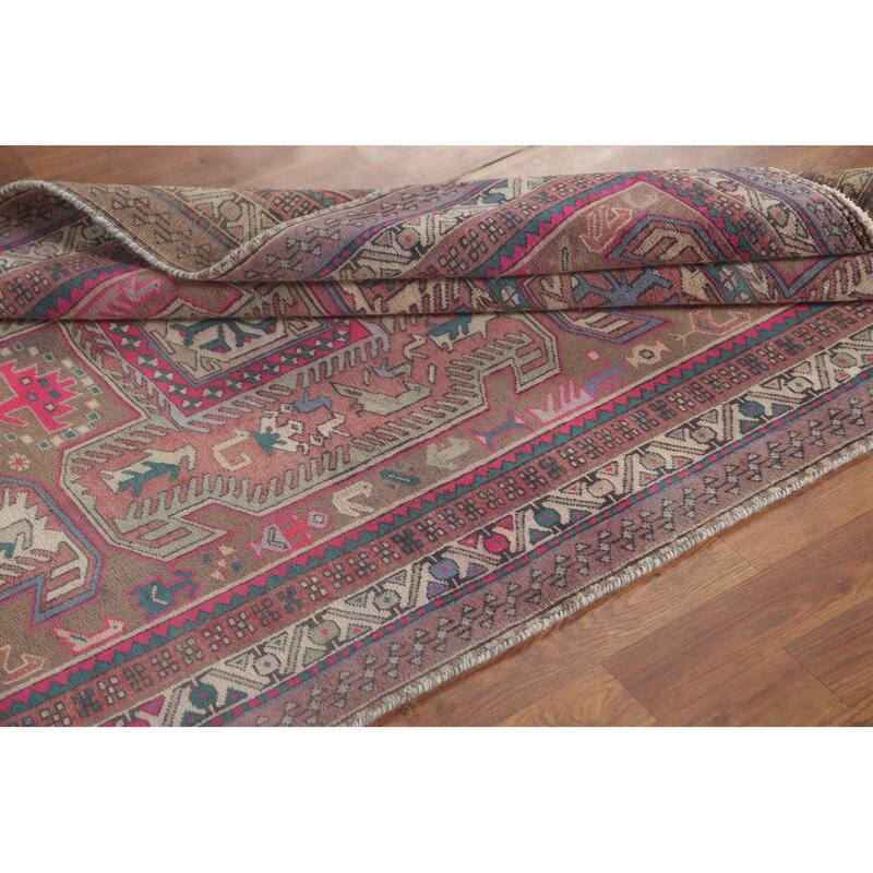 Tribal Meshkin Persian Vintage Runner Rug Hand-Knotted Wool Carpet - 3'11" x 10'5"