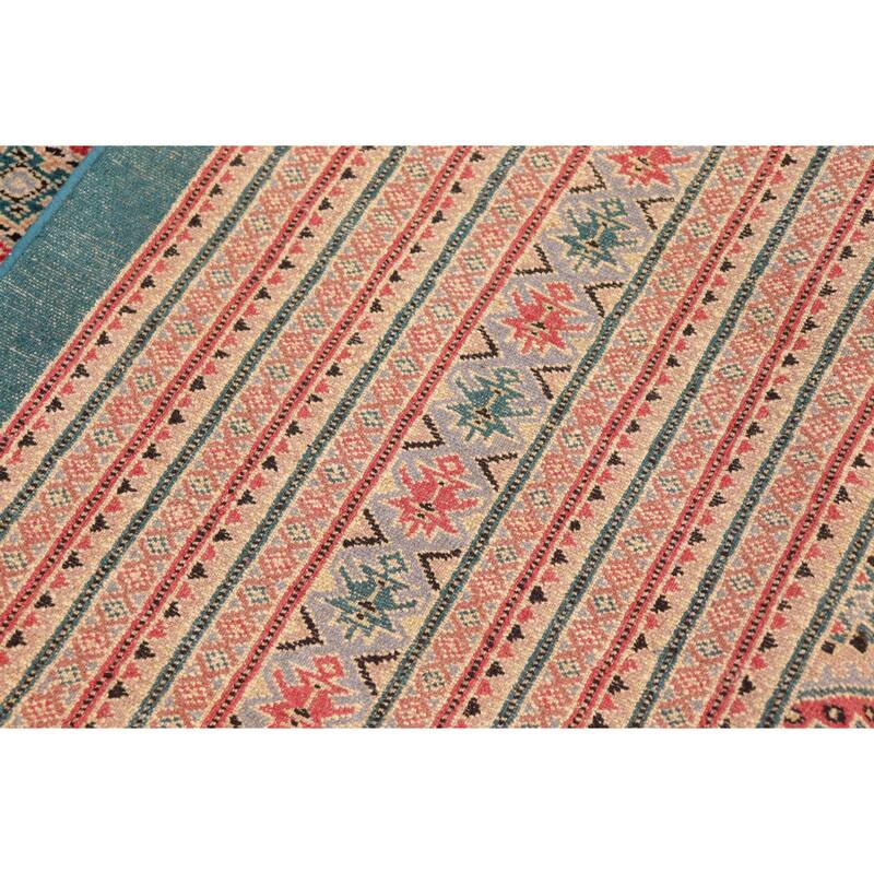 Rustic Bokhara Sellers Green/Pink Hand Knotted Wool Rug - 10'8'' x 14'1''