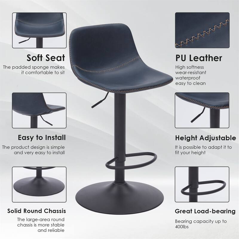 Modern PU Leather Swivel Bar Stools with Back Support (Set of 2)
