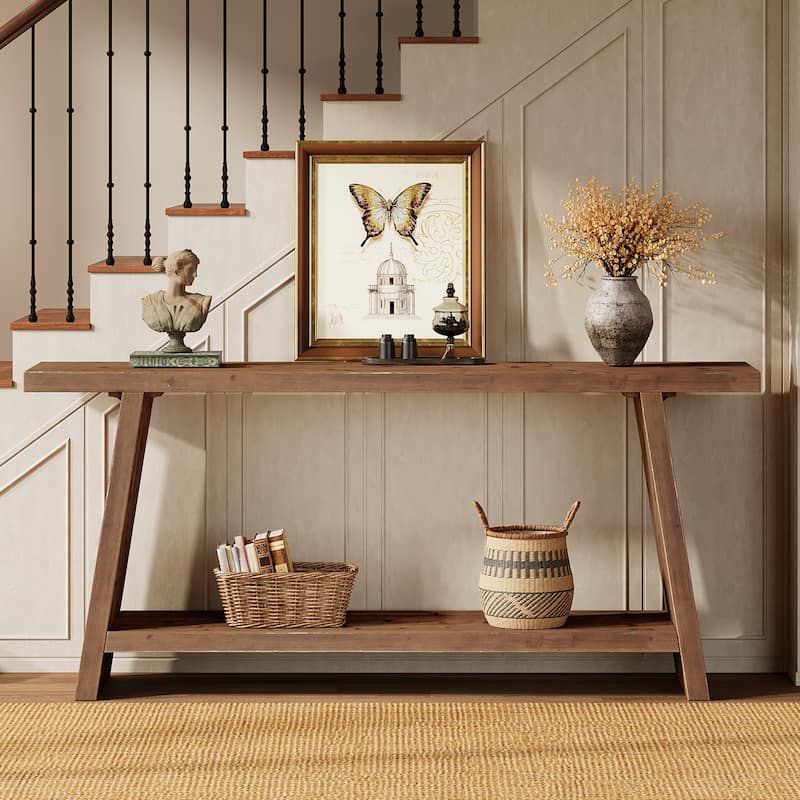 Solid Wood Entryway Console Table with 2-tier Storage