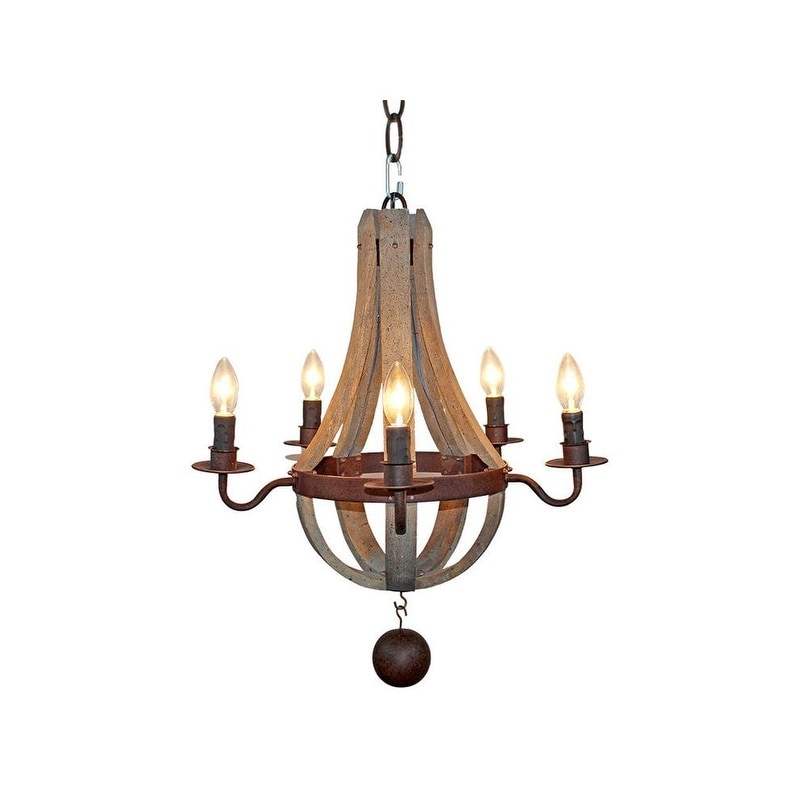 Farmhouse 5-Light Distressed Wood Chandelier for Dining Room (Tan) - Chandeliers For Bedrooms by Overstock.com