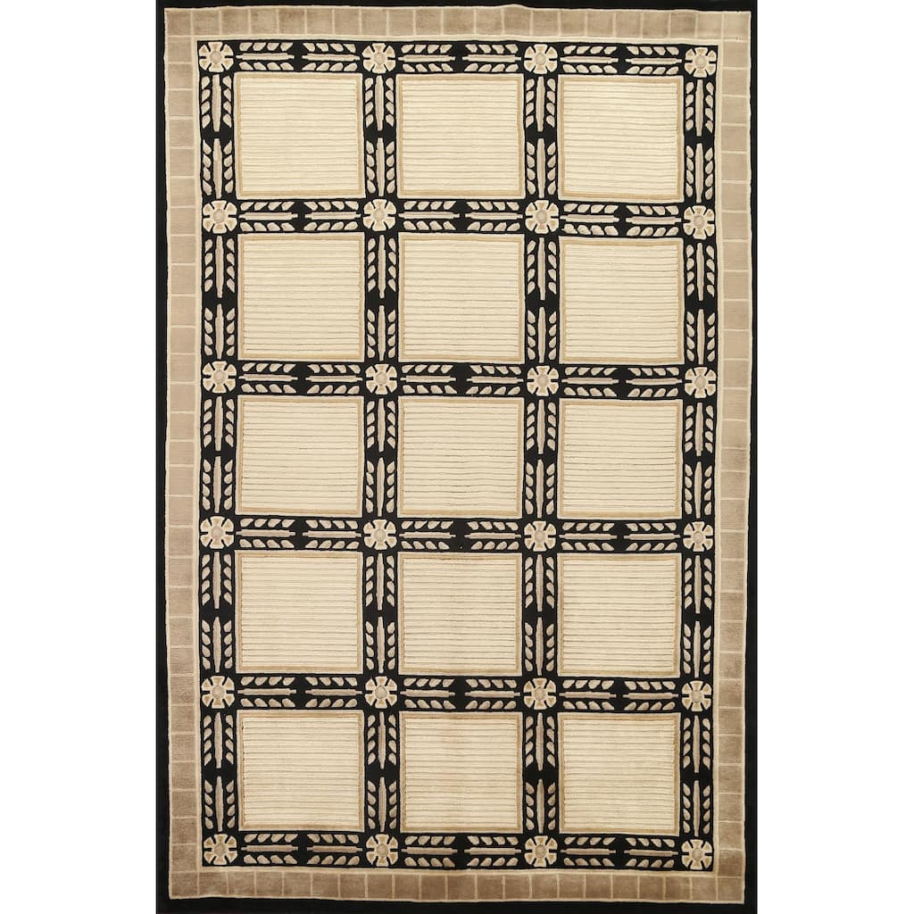 Geometric Nepalese Vegetable Dye Oriental Wool Area Rug Hand-knotted - 6'2" x 9'3"