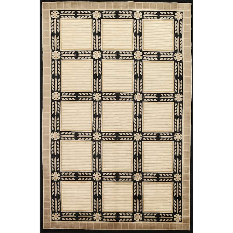 Geometric Nepalese Vegetable Dye Oriental Wool Area Rug Hand-knotted - 6'2" x 9'3"