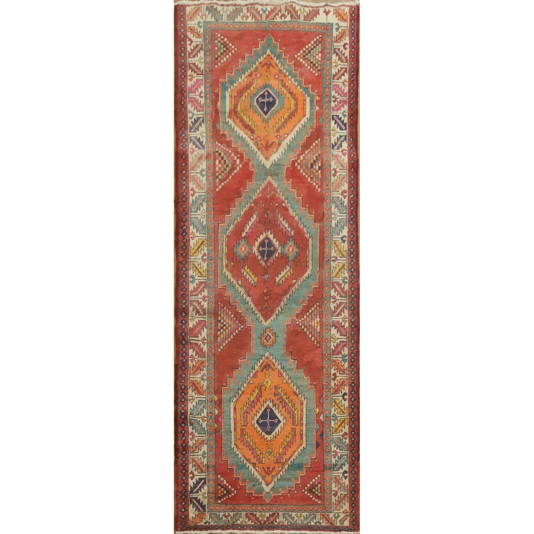 Hand Knotted Oriental 100% Wool Carpet Traditional Tribal Red Tabriz Runner Rug - 9' 4'' X 3' 3''