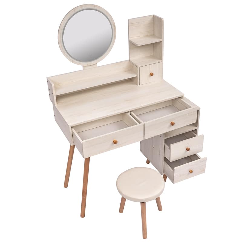 4 Drawers Vanity Table Set Makeup Vanity Dressing Table with Mirror & Shelves