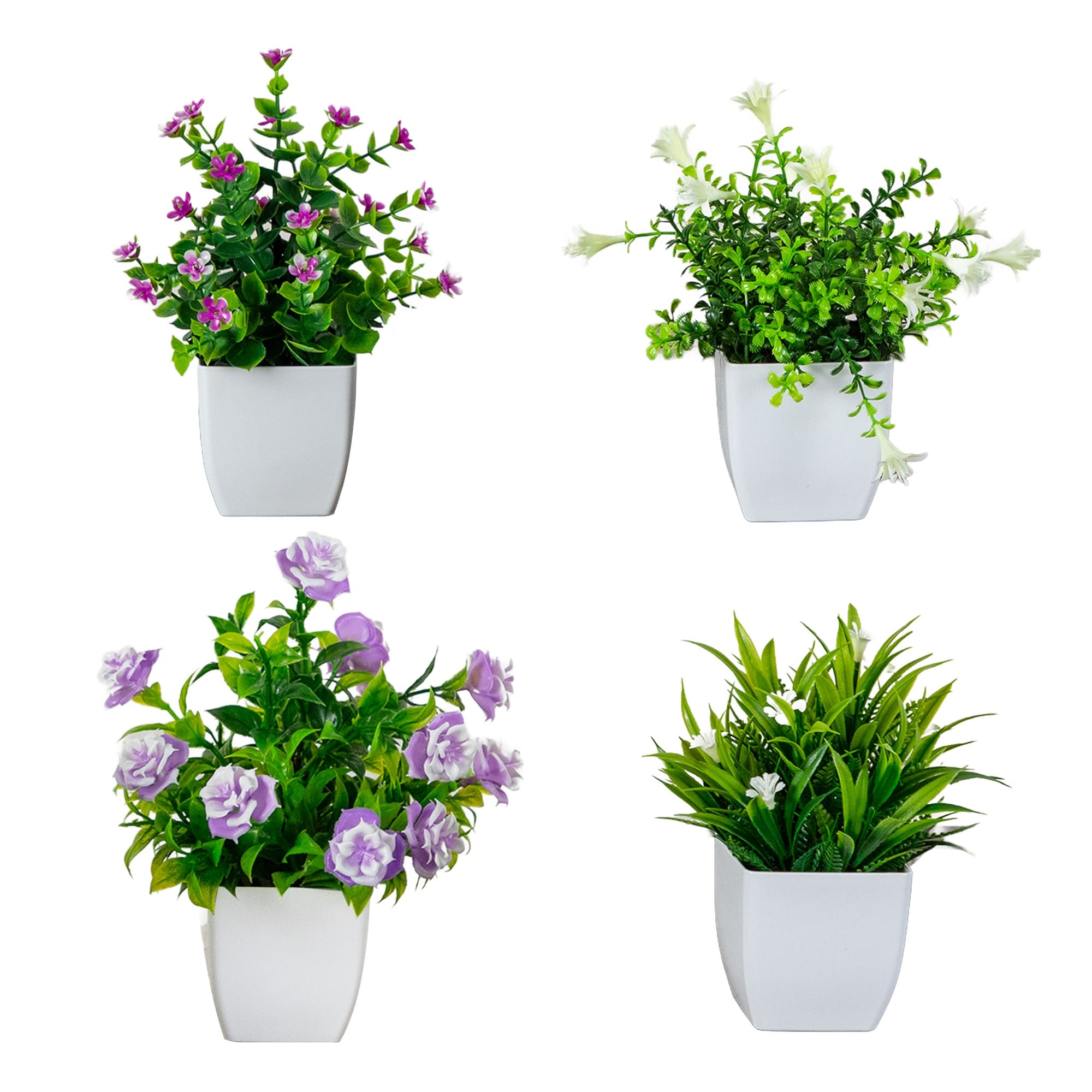 7-in Artificial Mini Flowering Potted Plants - Set of 4