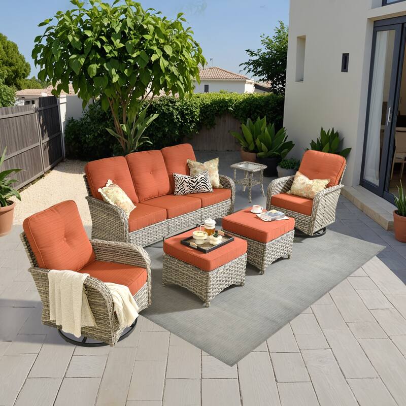 OVIOS 6-piece Patio Wicker Conversation Furniture Set