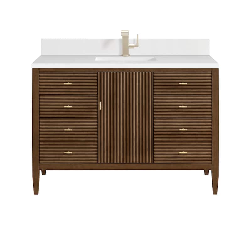 James Martin Vanities Myrrin 48" Vanity, Mid Century Walnut - White Zeus - Single Hole